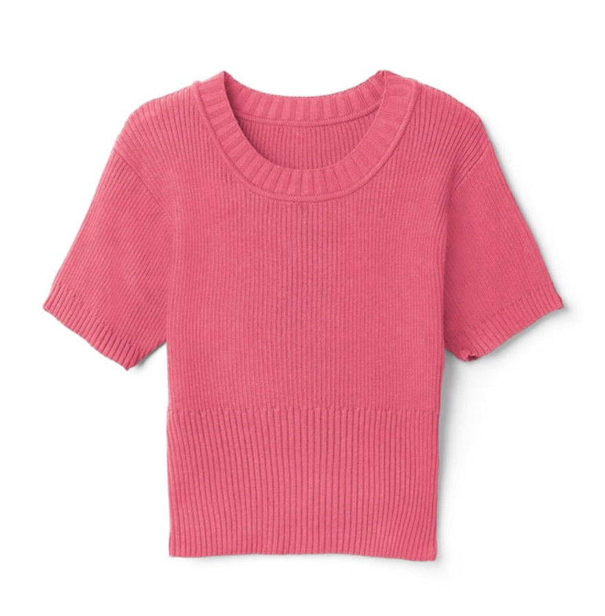Top curto de tricô de verão(Rosa)