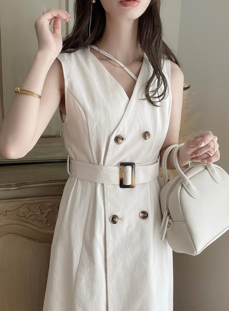Vestido trench regata com cinto(Marfim)