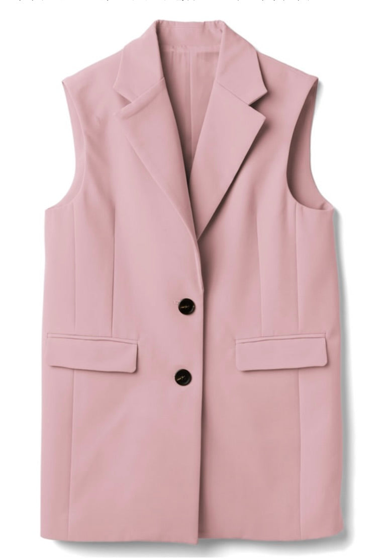 Conjunto de calça e jaqueta sem manga(Rosa)