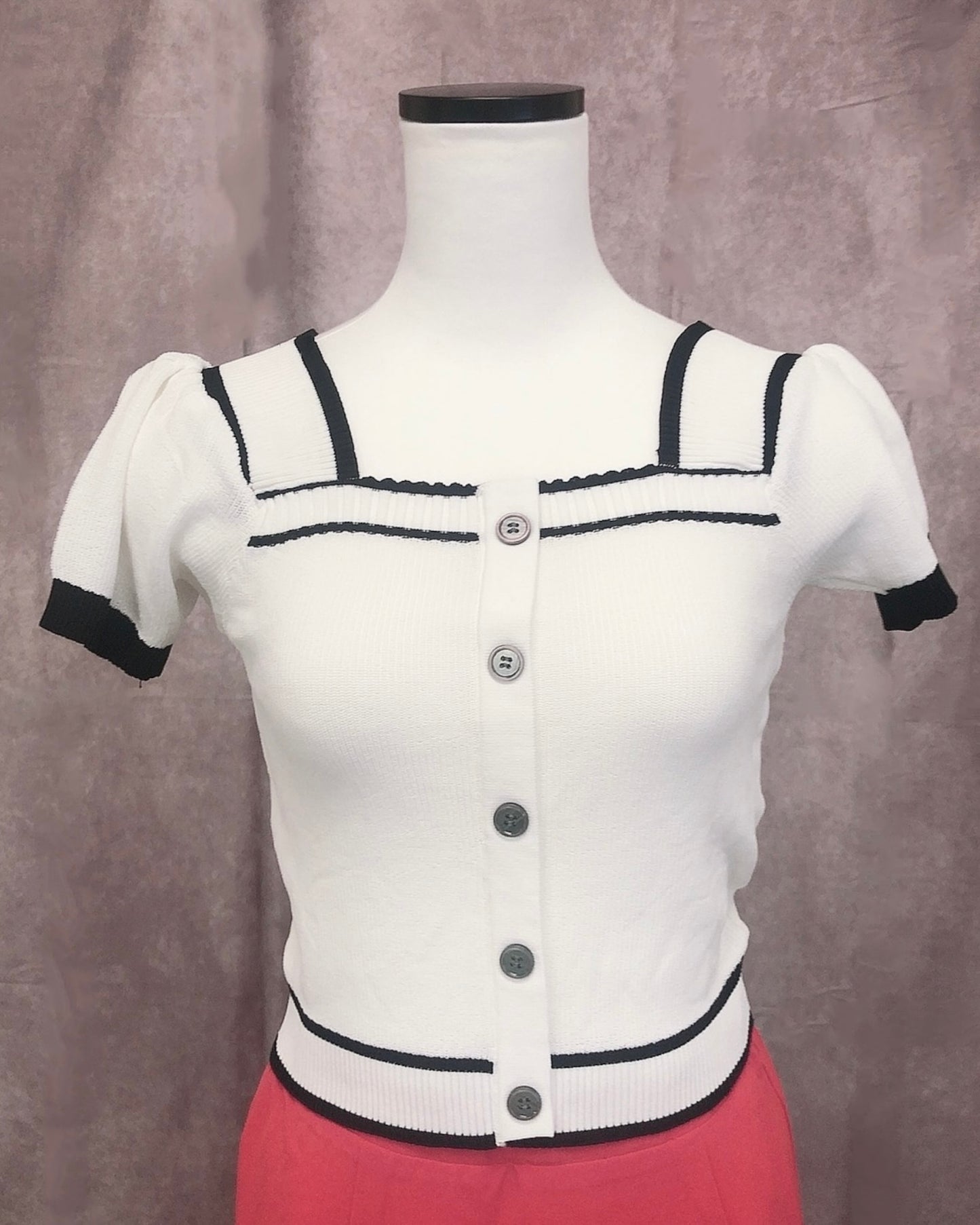 Cardigan decote quadrado bicolor(Branco)