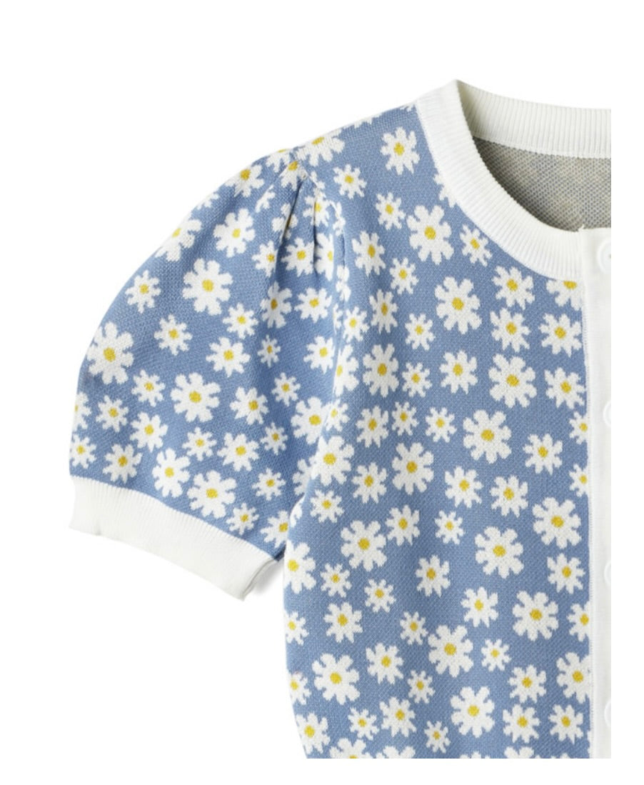 Cardigan com estampa flor margarida(Azul)