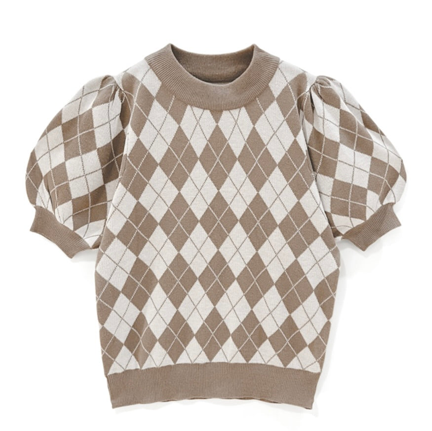 Top de malha estampa xadrez(Bege)