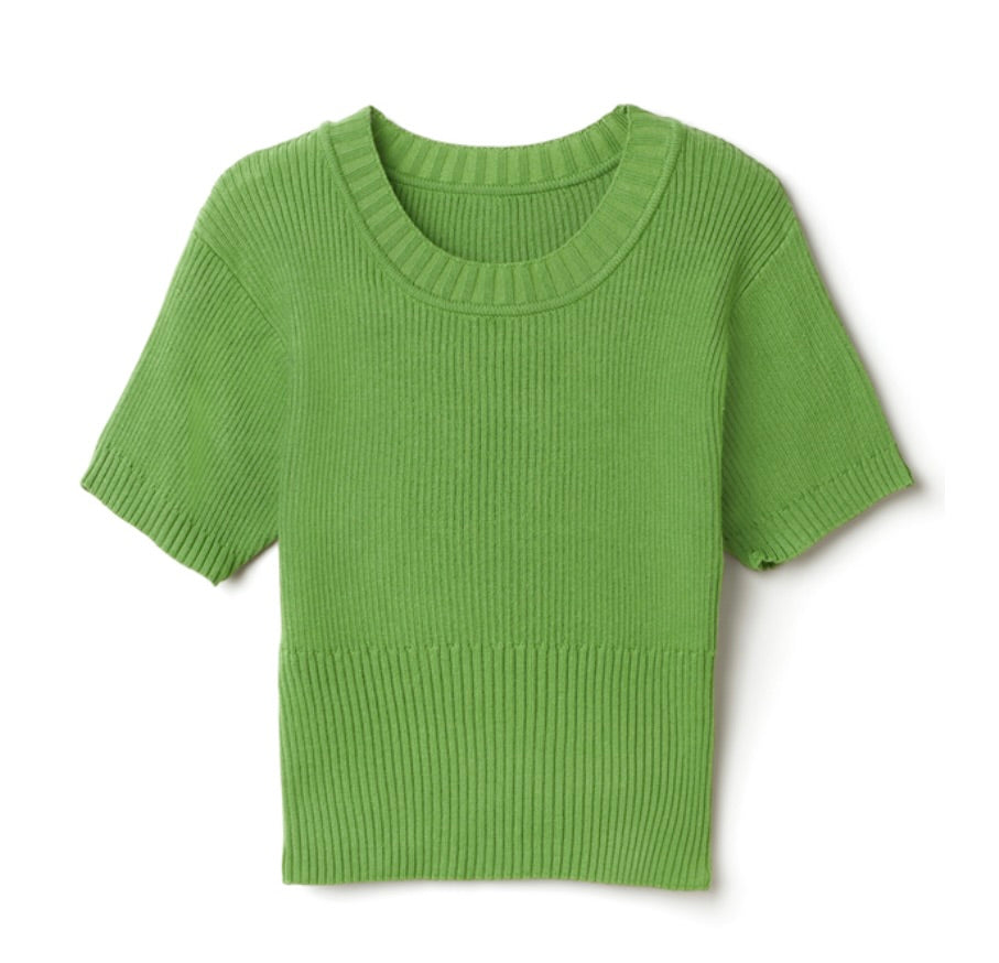 Top curto de tricô de verão(Verde)