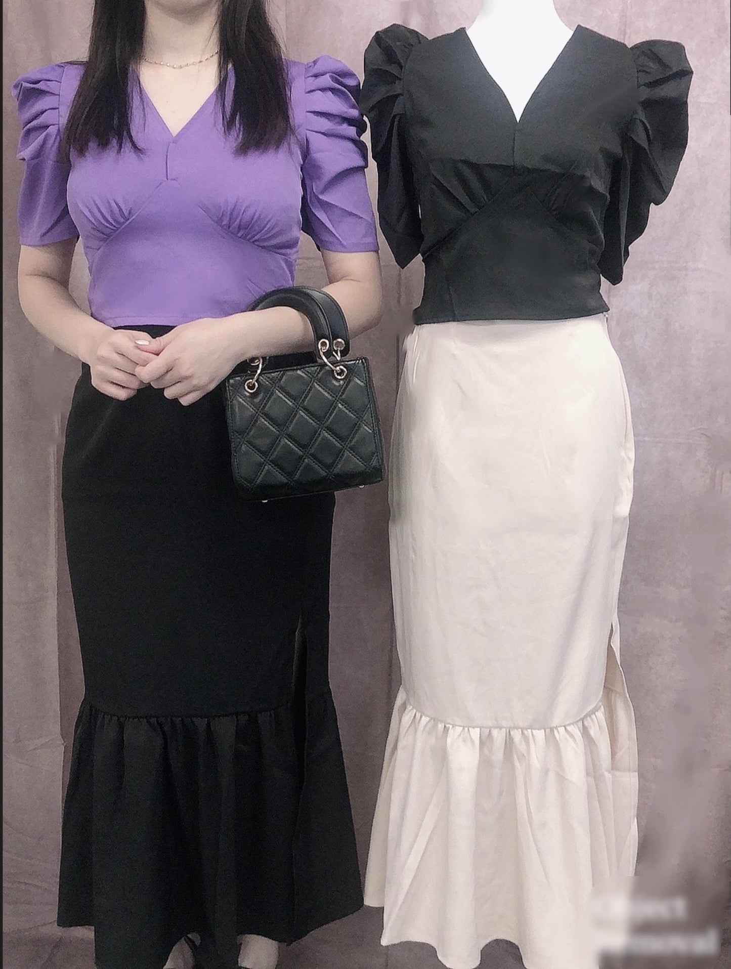 Tops curtos franzidos nas costas com decote em V(Roxo)
