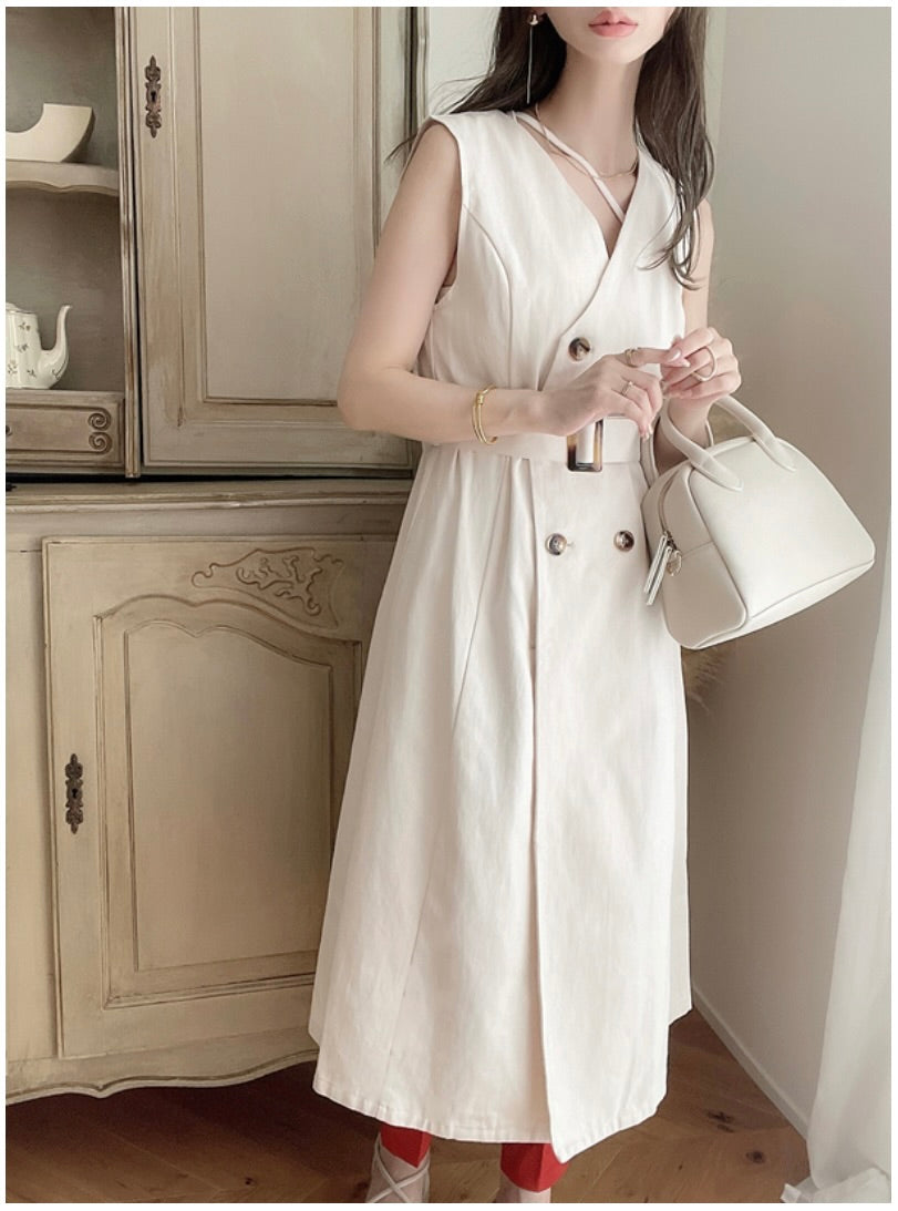 Vestido trench regata com cinto(Marfim)