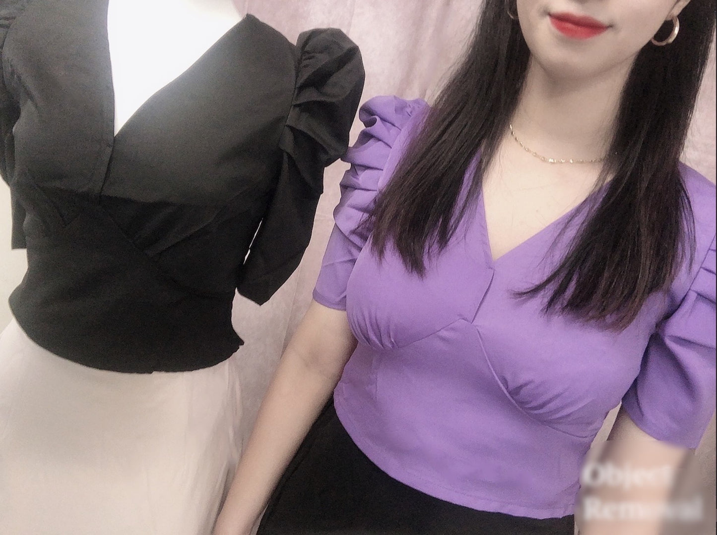 Tops curtos franzidos nas costas com decote em V(Roxo)