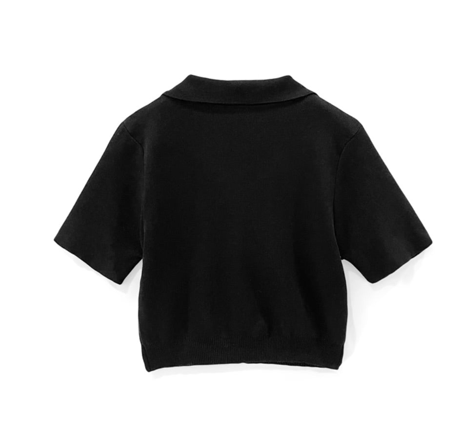 Top curto de malha xadrez(Preto)