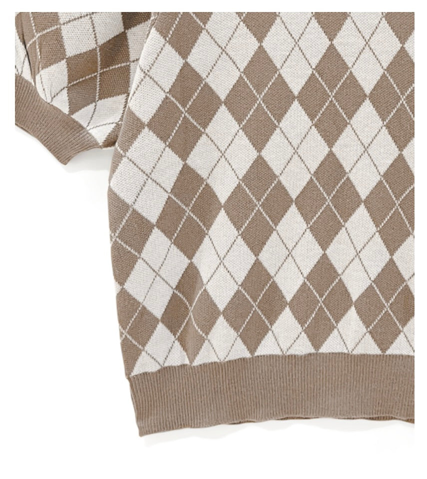 Top de malha estampa xadrez(Bege)