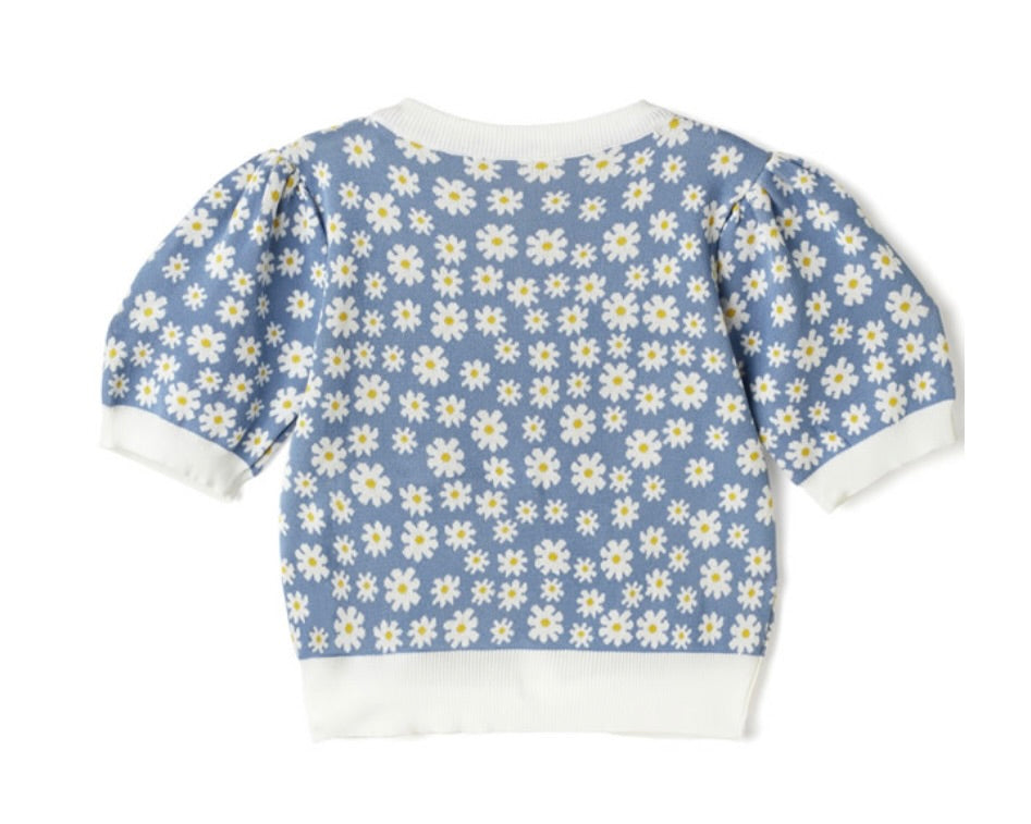 Cardigan com estampa flor margarida(Azul)