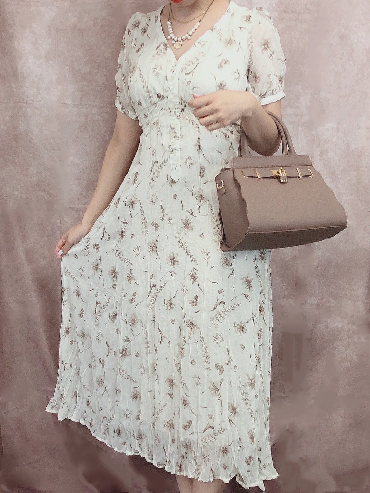 Vestido plissado florido(Branco)