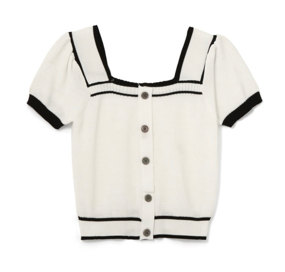 Cardigan decote quadrado bicolor(Branco)