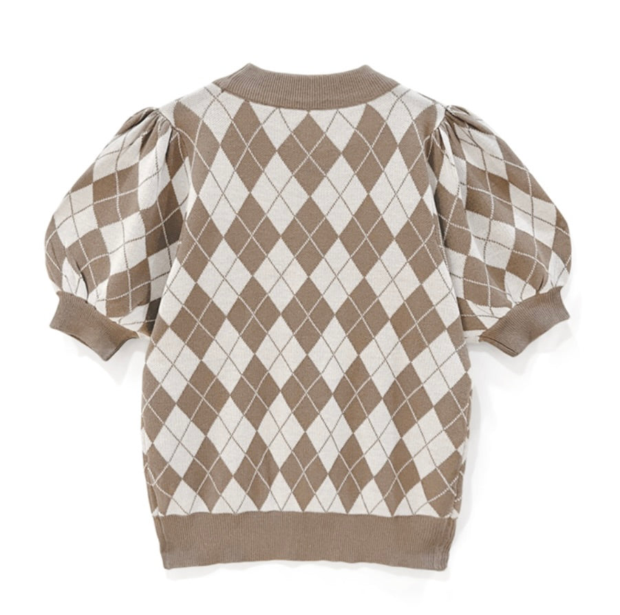 Top de malha estampa xadrez(Bege)