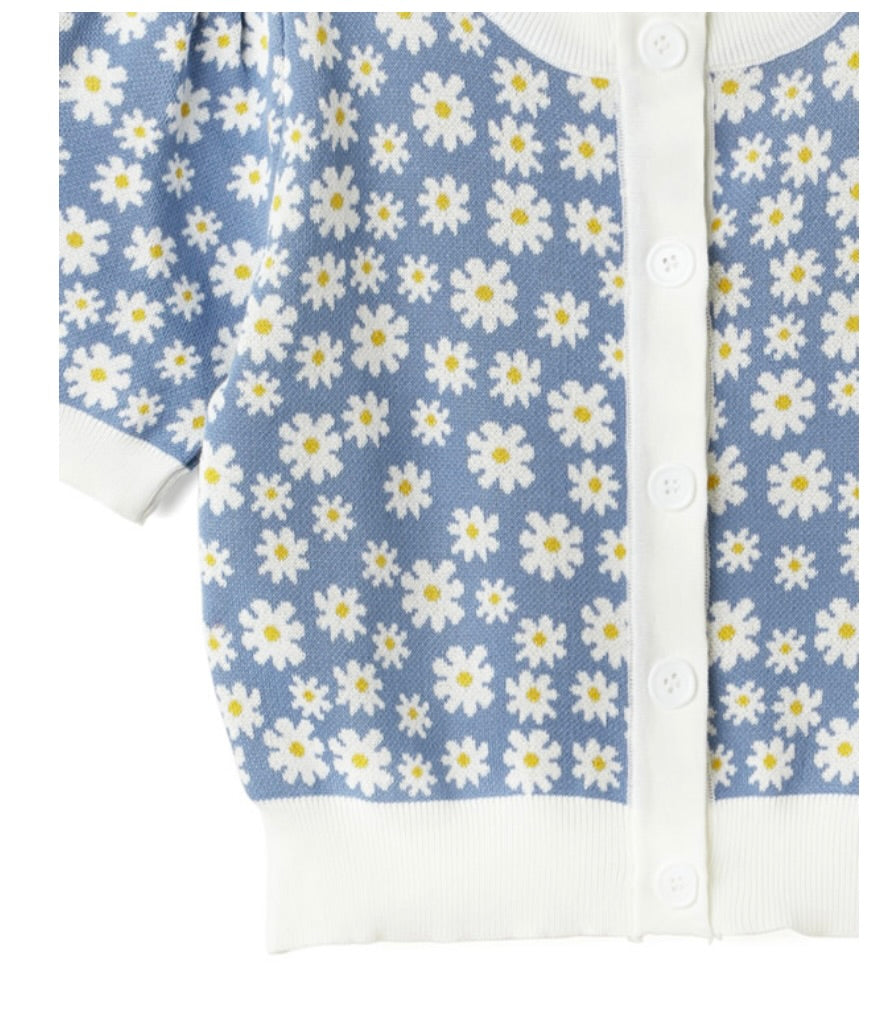 Cardigan com estampa flor margarida(Azul)