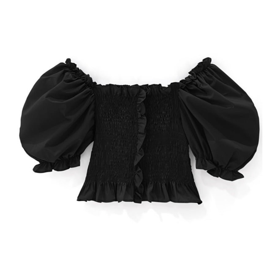 Tops franzidos com babados (Preto)