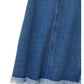 Saia de jeans  longa com franjas delicadas(Azul)