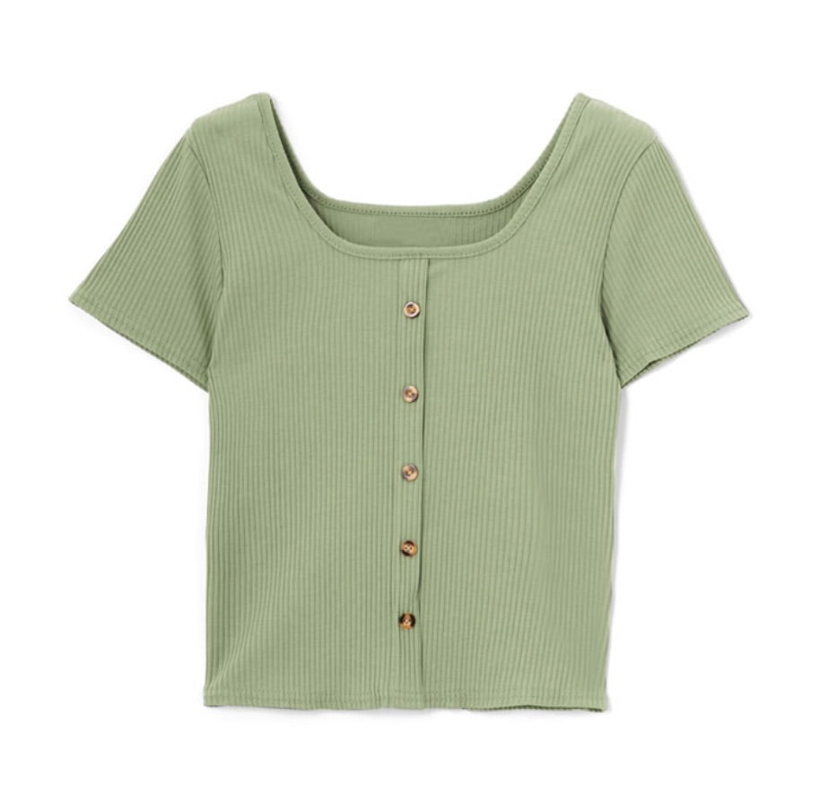 Camisa de malha com botão(Verde)