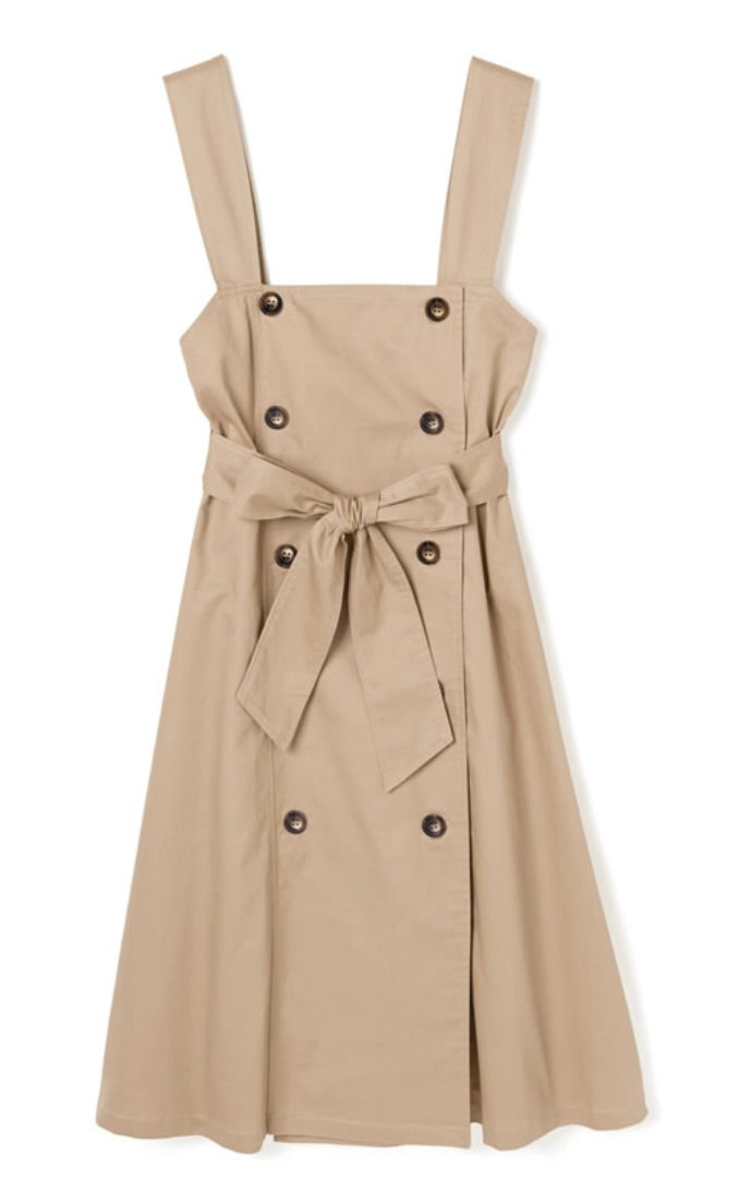 Vestido com fita na cintura(Bege)