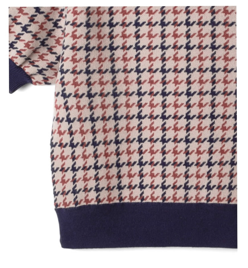 Top com manga bufante estampa pied-de-poule(Preto&Branco)