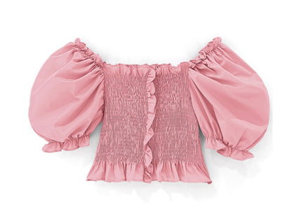 Tops franzidos com babados (Rosa)