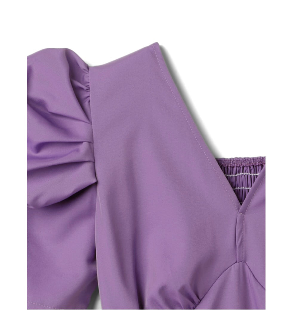 Tops curtos franzidos nas costas com decote em V(Roxo)