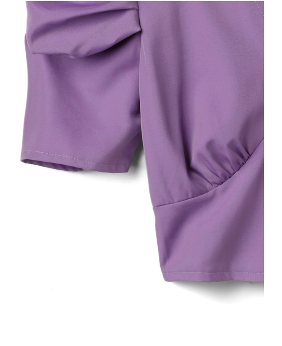 Tops curtos franzidos nas costas com decote em V(Roxo)