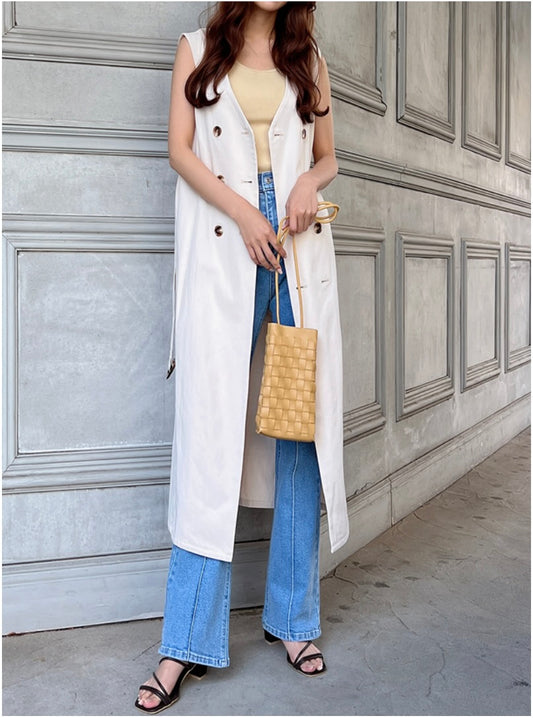 Vestido trench regata com cinto(Marfim)