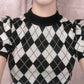 Top de malha estampa xadrez(Preto)