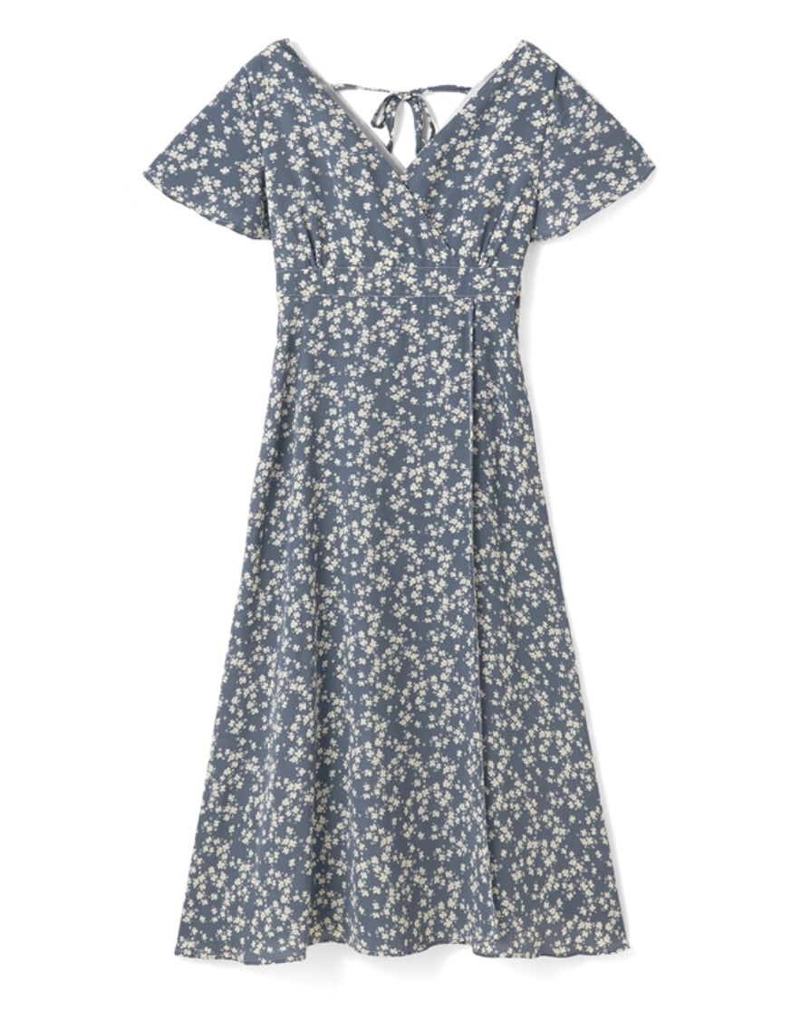 Vestido com estampa florida(Azul)