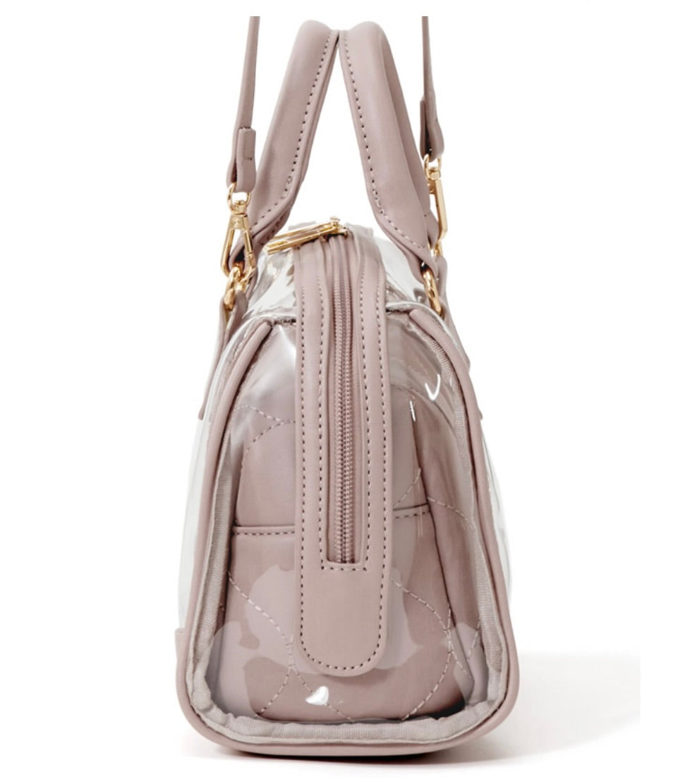 Bolsa Boston transparente com bolsa acolchoada 2 maneiras de uso(Rosa bege)