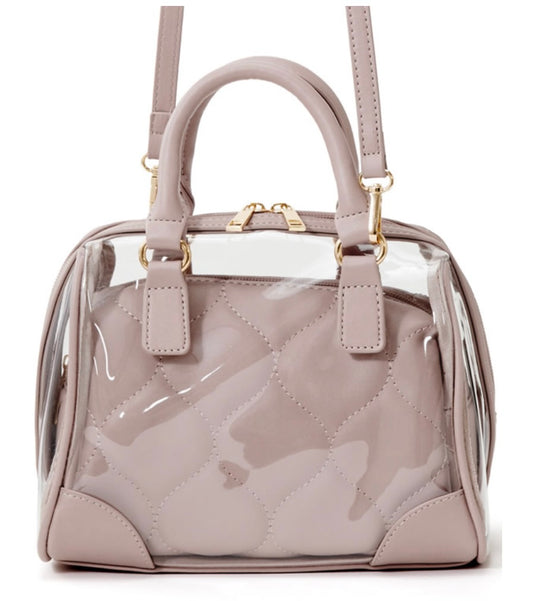 Bolsa Boston transparente com bolsa acolchoada 2 maneiras de uso(Rosa bege)