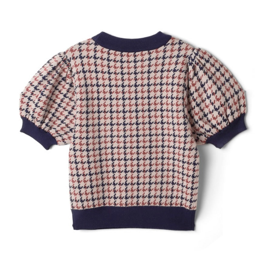 Top com manga bufante estampa pied-de-poule(Preto&Branco)