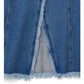 Saia de jeans  longa com franjas delicadas(Azul)