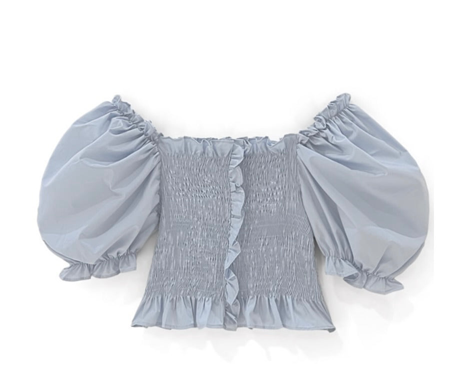 Tops franzidos com babados(Azul)