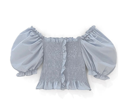 Tops franzidos com babados(Azul)