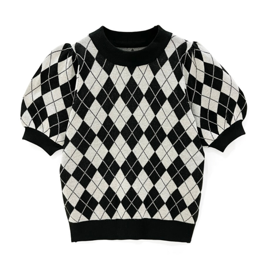 Top de malha estampa xadrez(Preto)