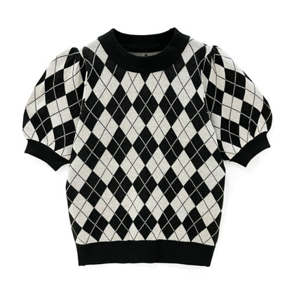 Top de malha estampa xadrez(Preto)