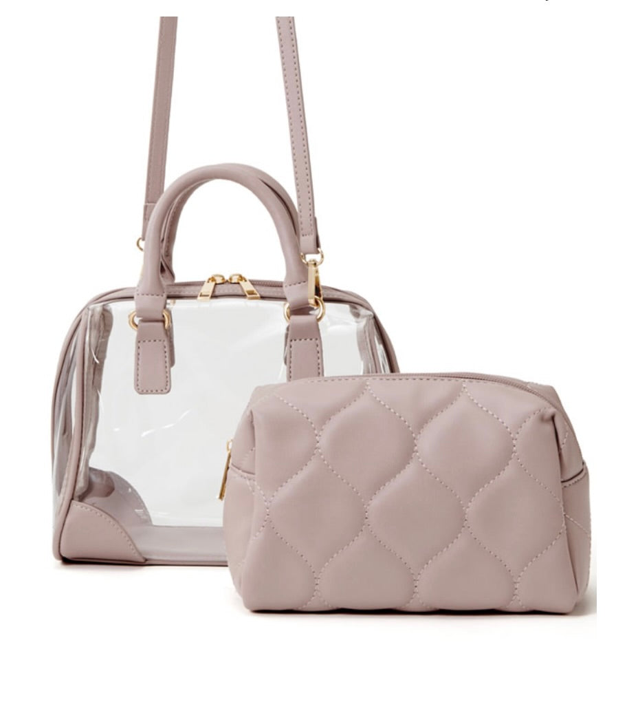 Bolsa Boston transparente com bolsa acolchoada 2 maneiras de uso(Marfim)