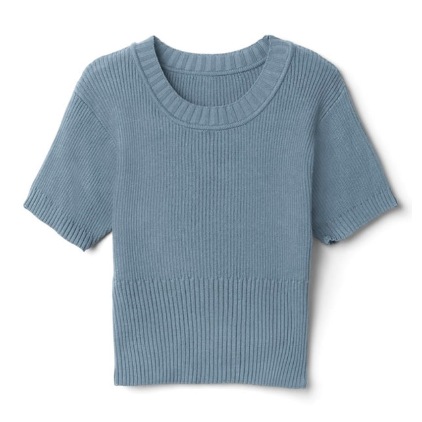 Top curto de tricô de verão(Azul Claro)