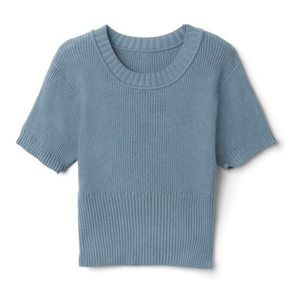 Top curto de tricô de verão(Azul Claro)
