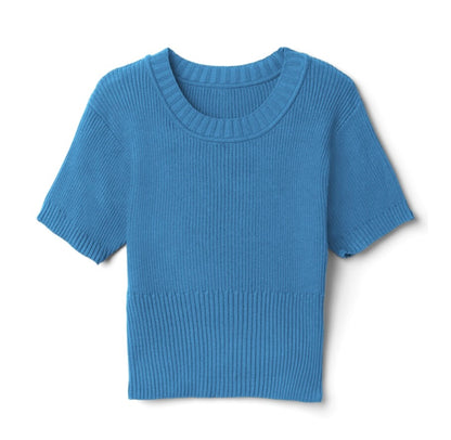Top curto de tricô de verão(Azul)