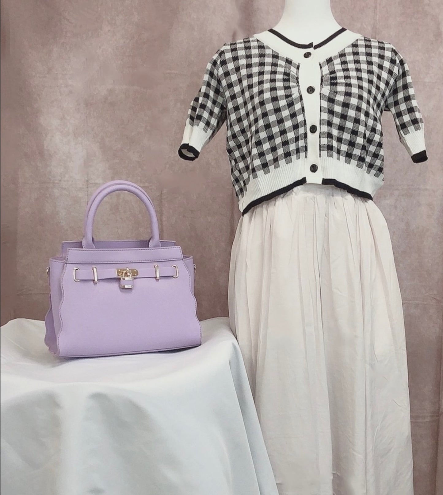 Cardigan de tricô estampa xadrez Gingham(Preto)
