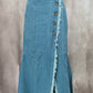 Saia de jeans  longa com franjas delicadas(Azul claro)
