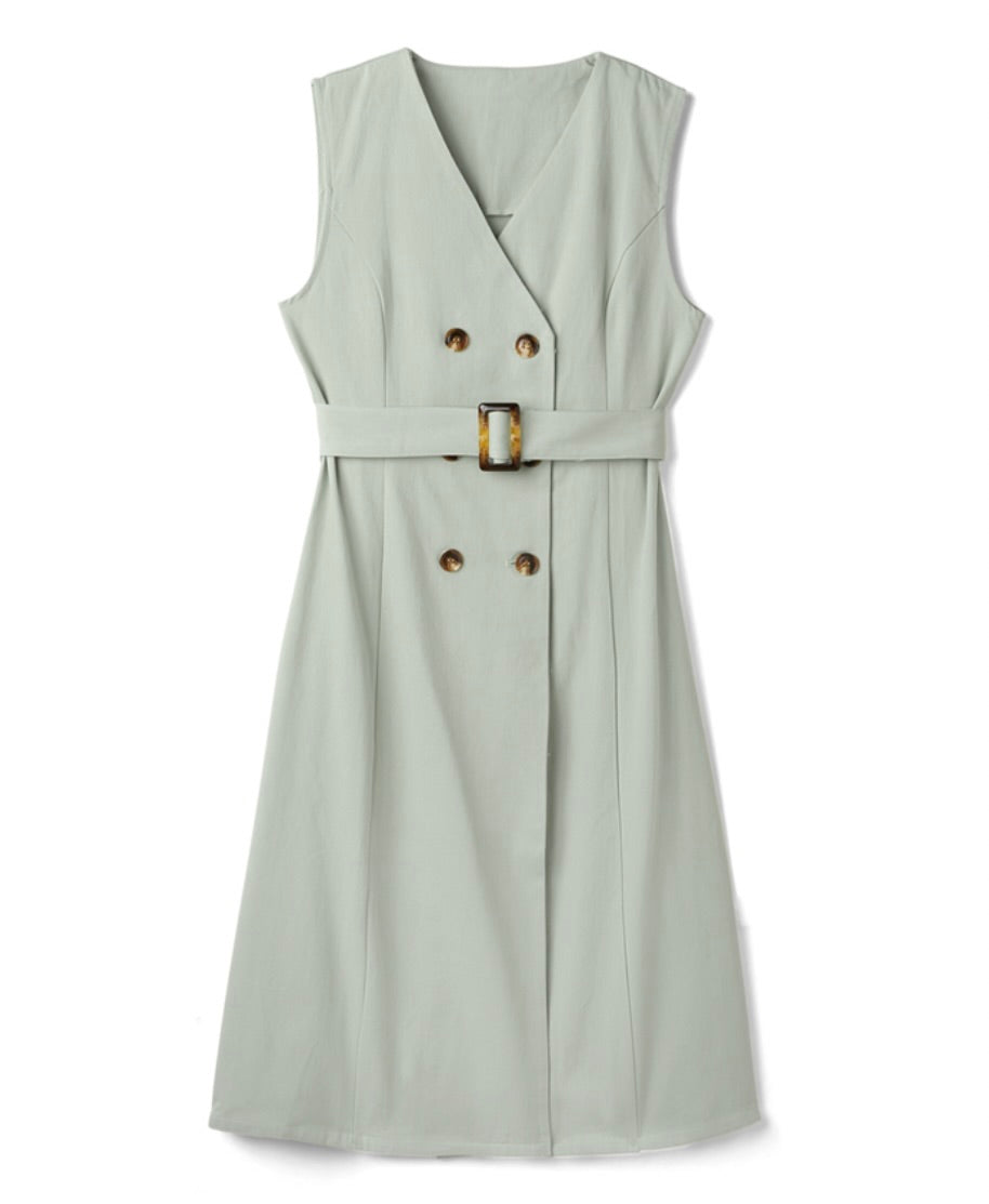 Vestido trench regata com cinto(Verde)