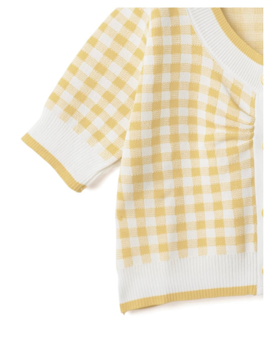 Cardigan de tricô estampa xadrez Gingham(Amarelo)