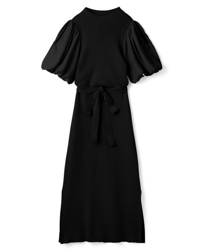 Vestido de tricô com cinto(Preto)