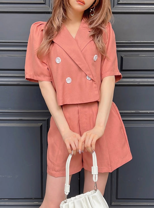 Conjunto de jaqueta curta e shorts(Laranja)