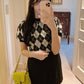 Top de malha estampa xadrez(Preto)