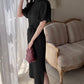 Vestido de tricô com cinto(Preto)