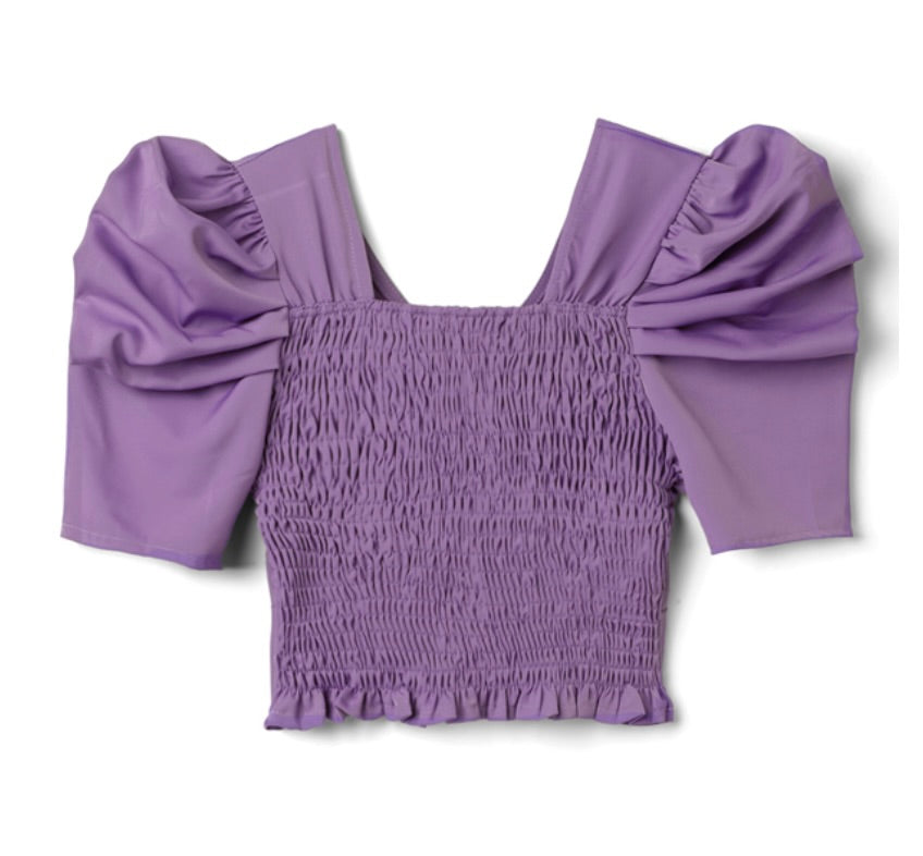 Tops curtos franzidos nas costas com decote em V(Roxo)