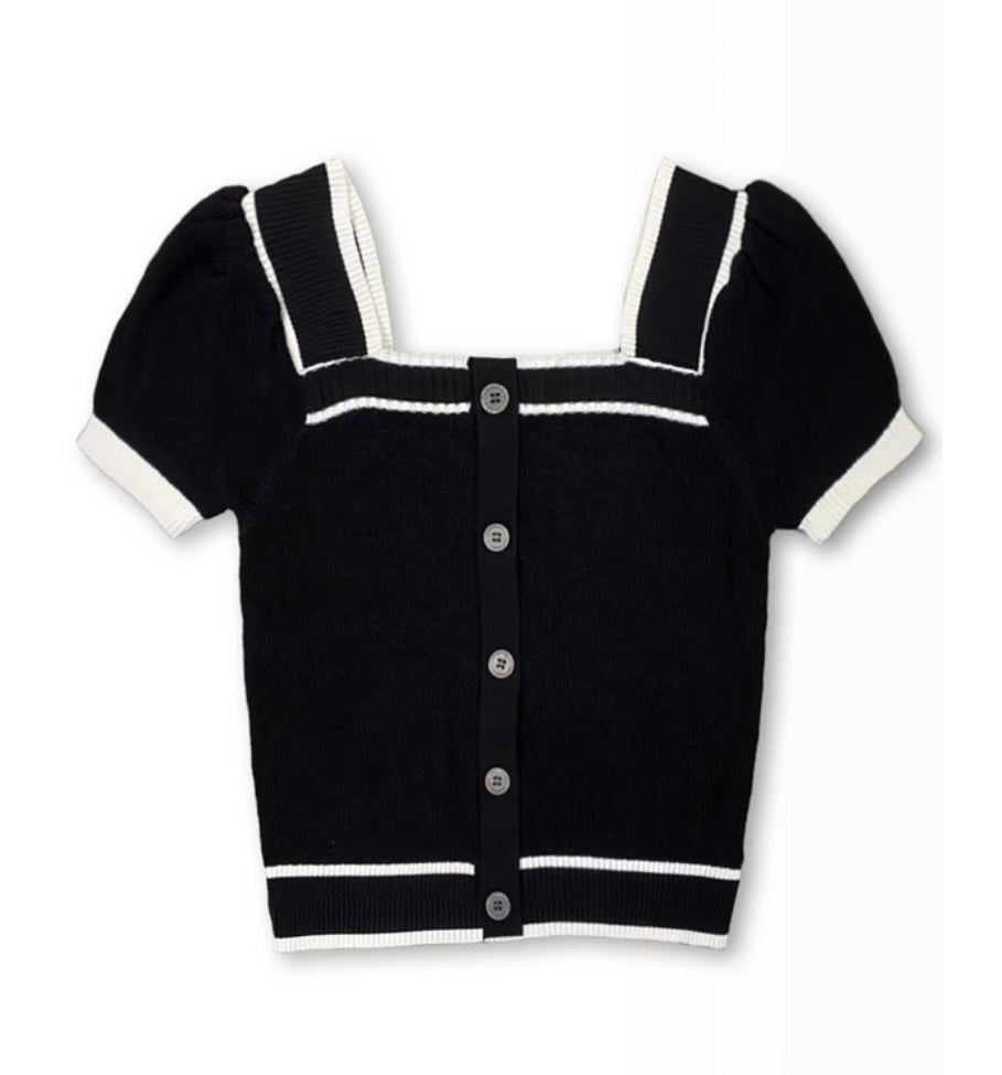 Cardigan decote quadrado bicolor(Preto)